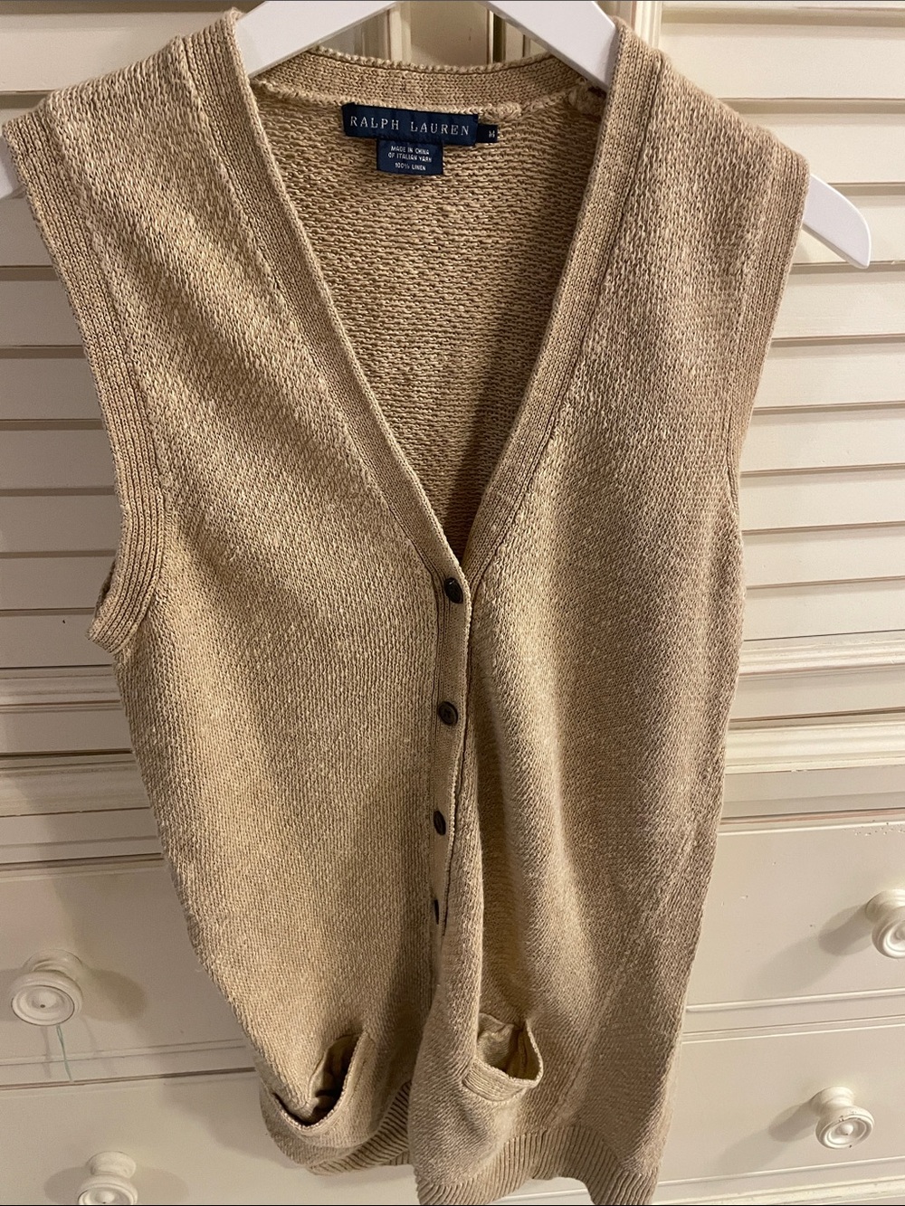 Ralph Lauren Women's Tan Linen Knit Button-Front Vest